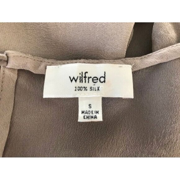 WILFRED Desaix Long Sleeve 100% Silk Top Blouse Size Small Taupe Cream Lace Trim - Picture 7 of 8